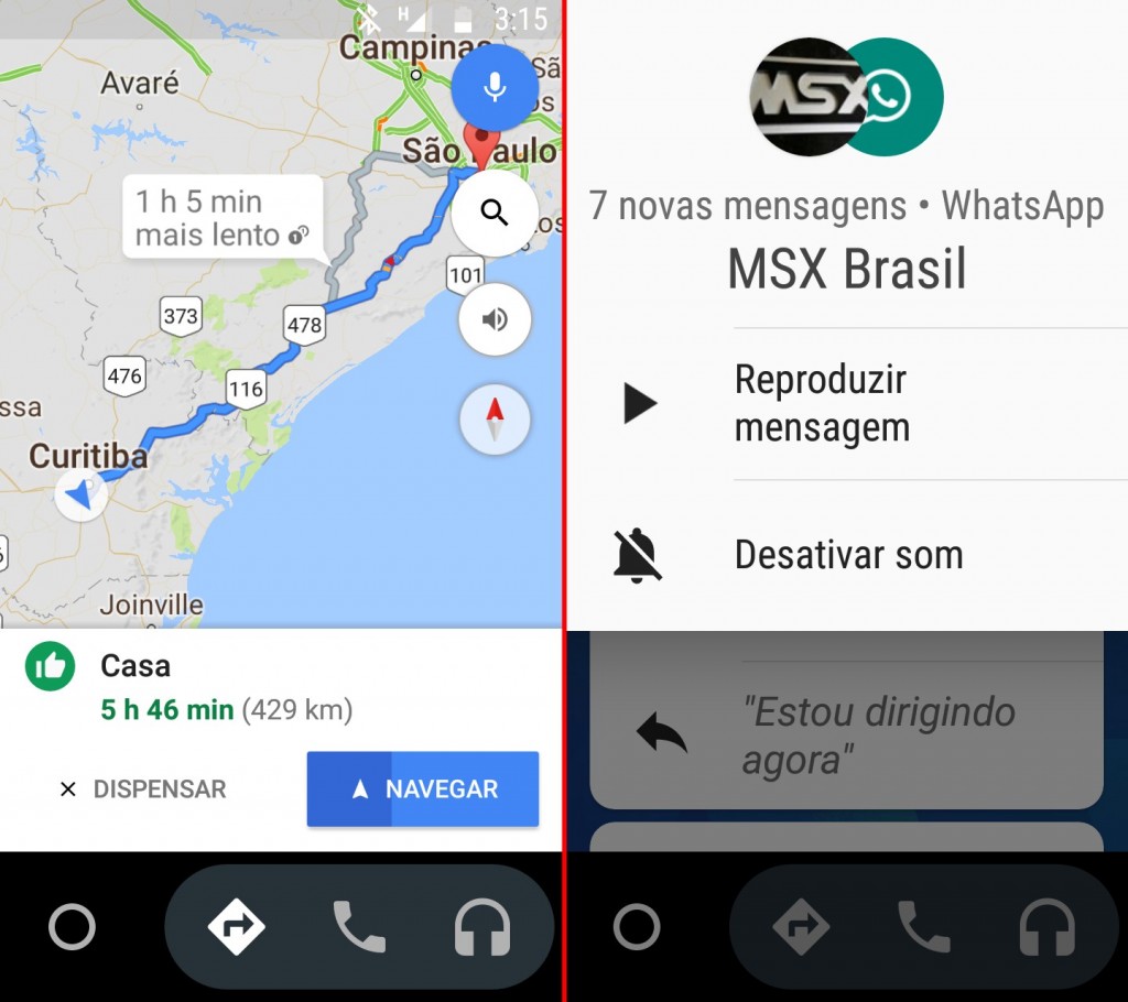 android auto navegacao mensagens