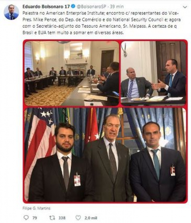 Eduardo Bolsonaro postou imagens de sua visita aos Estados Unidos nesta segunda-feira