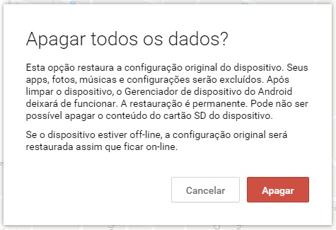 Pense bem antes de clicar em Apagar, não tem volta!