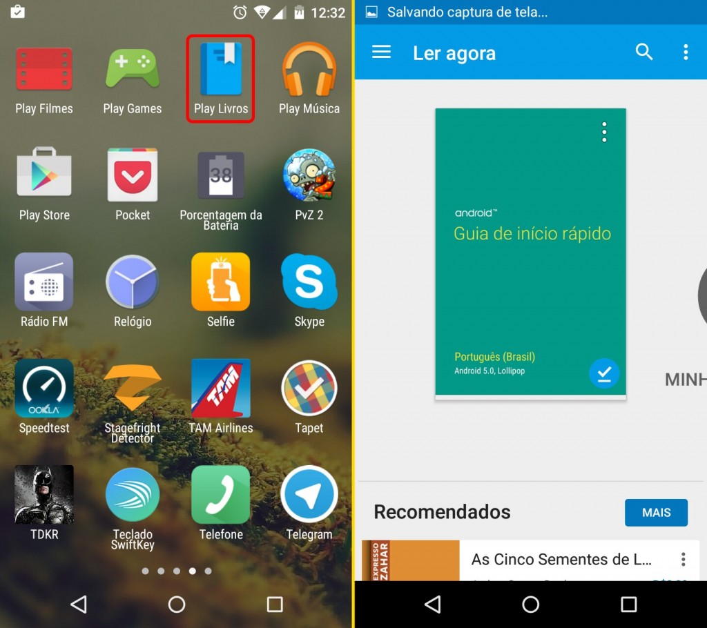 Depois de pedir o guia no Google Play, ele aparece no app Play Livros no smartphone