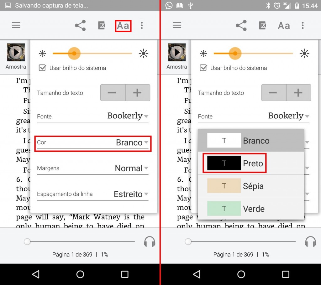 O Kindle também tem várias opções de cor, selecione a Preta.