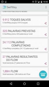 Teclado para Android: As estatísticas mostram quanto tempo e esforço o Swiftkey economizou pra você.
