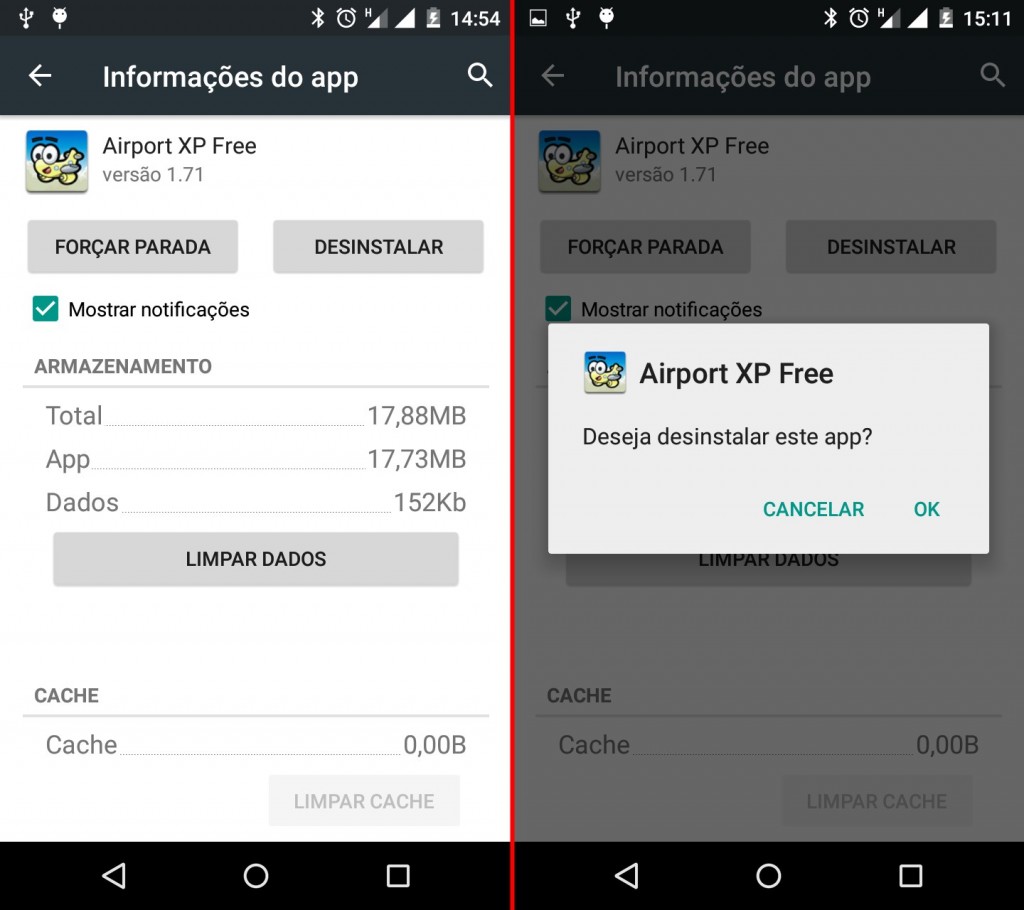 Desinstalar Apps: confirmando a desinstalação