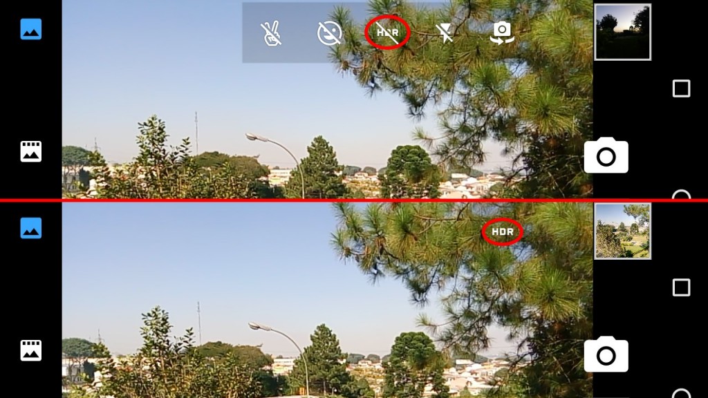 Basta tocar no ícone no topo da tela para ativar ou desativar o modo HDR