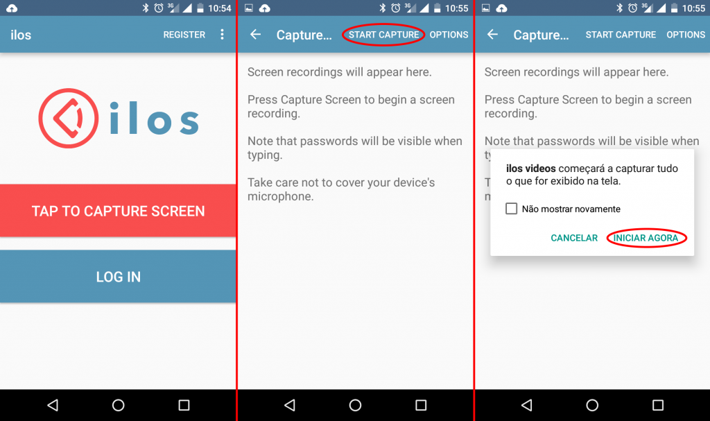 Bastam três toques para iniciar gravar a tela do celular com o ilos