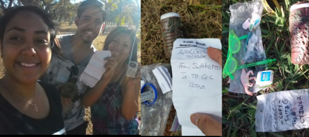 Trio de jovens mostra geocache achado no maior parque urbano do DF