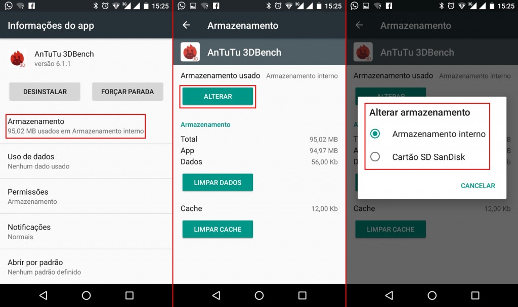 Imagem mostrando como mover apps para cartões de memória no Marshmallow