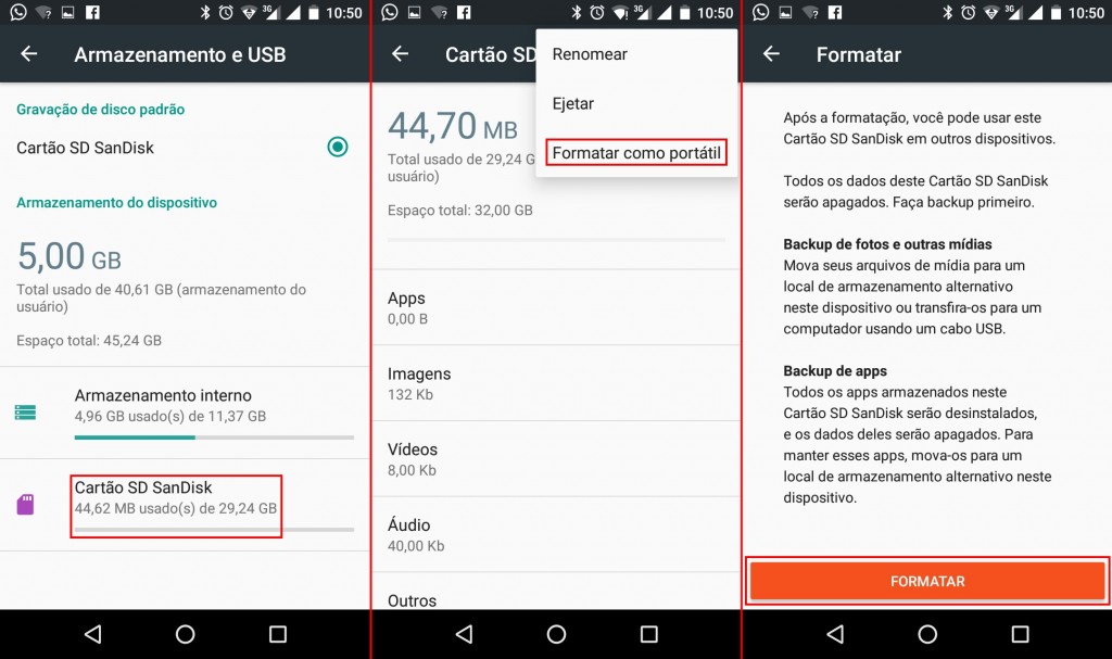 Imagem mostrando como formatar cartões de memória no Marshmallow