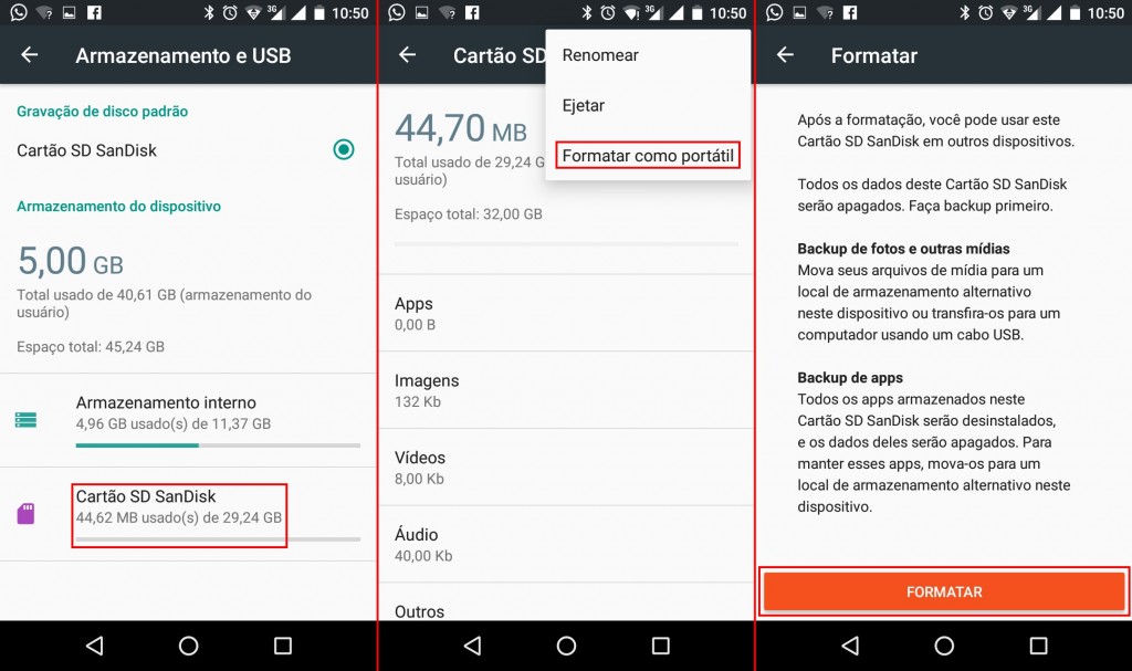 Imagem mostrando como formatar cartões de memória no Marshmallow