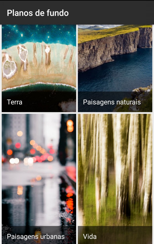 lista de categorias do planos de fundo