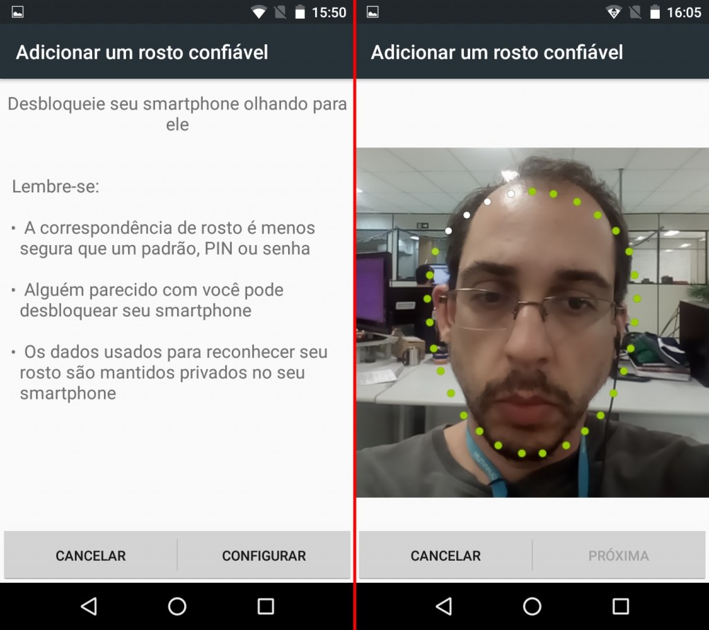 Seu rosto pode ser usado para desbloquear o smartphone, embora este método não seja muito preciso.