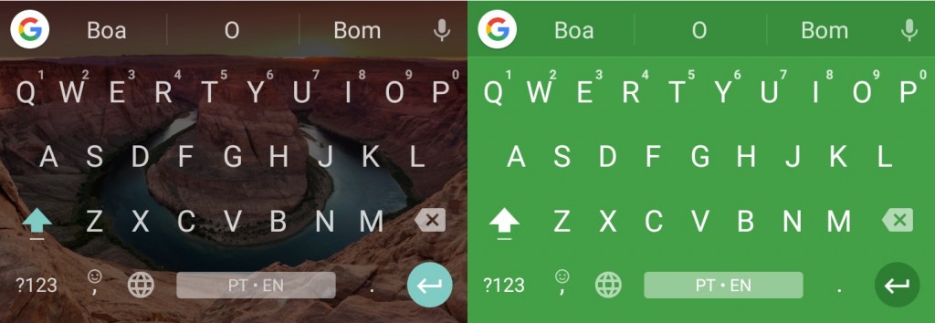 Alguns exemplos de temas do Gboard.