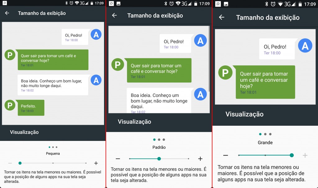 alterar o tamanho das fontes e ícones no Android