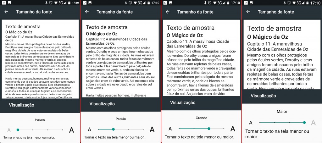 alterar o tamanho das fontes e ícones no Android