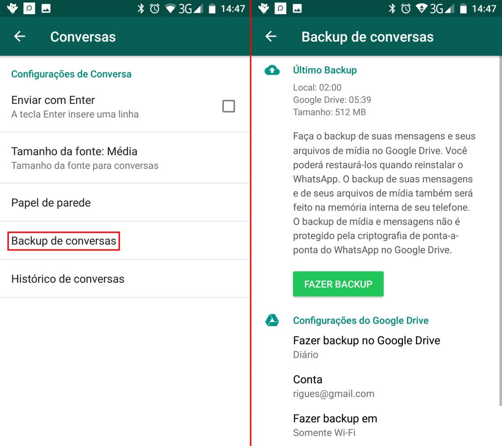 backup das conversas no WhatsApp