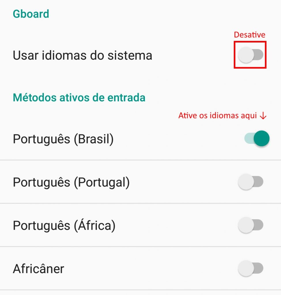 adicionar idiomas