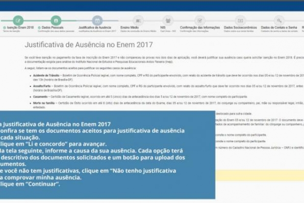 Tela Justificativa Enem 2017