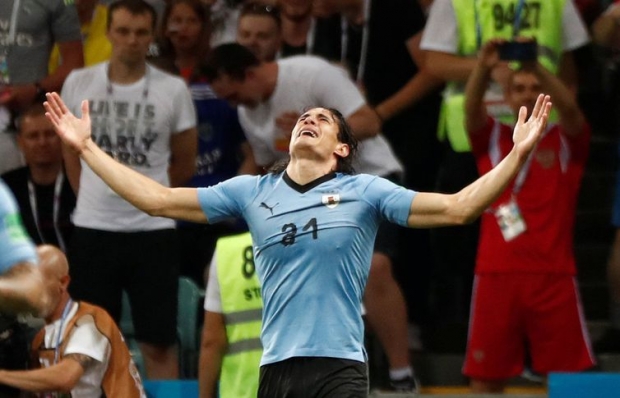 Soccer Football - World Cup - Round of 16 - Uruguay vs Portugal - Fisht Stadium, Sochi, Russia - June 30, 2018 Uruguay's Edinson Cavani celebrates scoring their first goal REUTERS/Murad Sezer