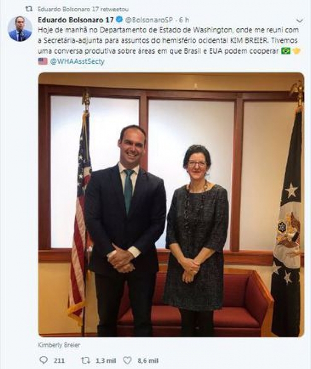 Eduardo Bolsonaro postou imagens de sua visita aos Estados Unidos nesta segunda-feira