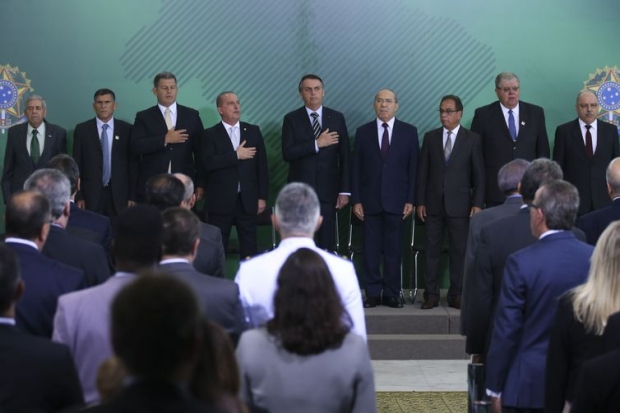 Presidente Jair Bolsonaro durante transmissão de cargos dos ministros da Casa Civil, Onyx Lorenzoni, da Secretaria-Geral, Gustavo Bebianno, da Secretaria de Governo, general Carlos Alberto, e da Segurança Institucional, general Heleno.