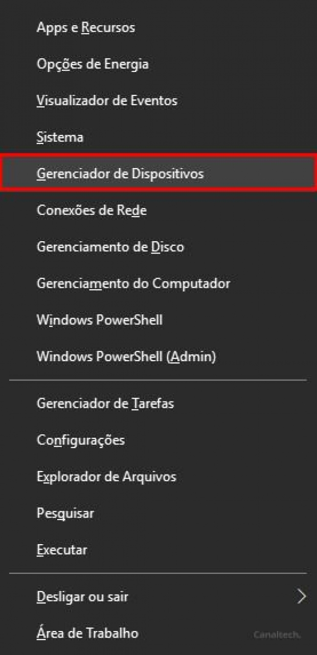 Acesse o Gerenciador de Dispositivos a partir do menu do Windows