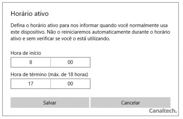 Definir o horário de utilização do PC impede o Windows de realizar atualizações e reinicializações automáticas