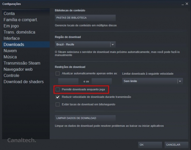 O Steam pode comprometer o desempenho da rede baixando atualizações automáticas caso esta opção esteja ativada