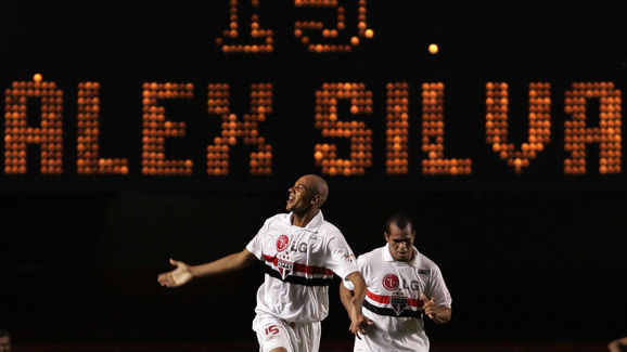 Alex Silva (L) of Sao Paulo FC celebrate...