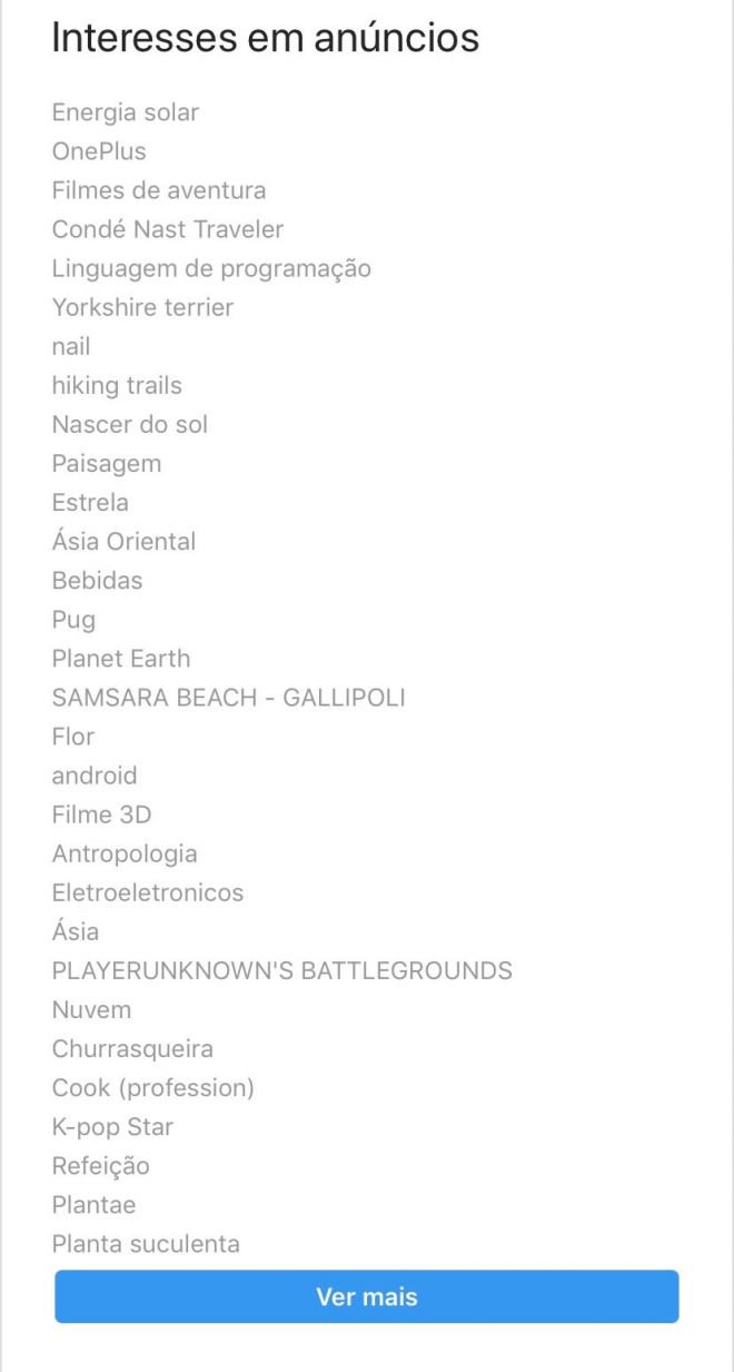 Instagram exibe lista de supostos interesses dos usuários e ela é hilária - 2