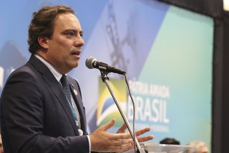 O presidente da Caixa Econômica Federal, Pedro Guimarães, fala durante a cerimônia de assinatura do termo de compromisso entre a Caixa Econômica Federal e o Comitê Paralímpico Brasileiro, no Centro de Treinamento Paralímpico.