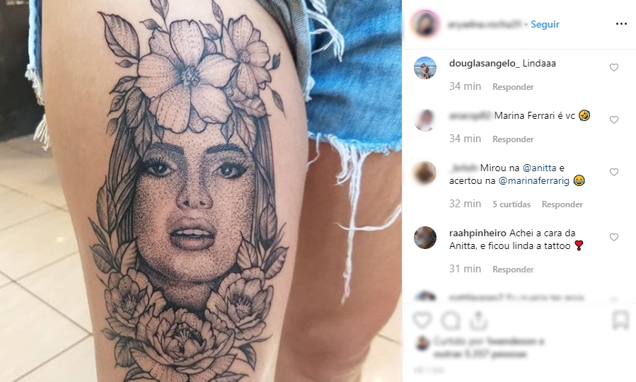 Anitta aprova tatuagem de fã com sua cara na coxa - 1