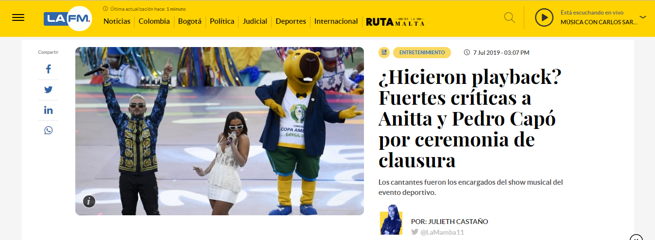 Anitta e Pedro Capó são criticados por fazerem playback na final da Copa América - 6