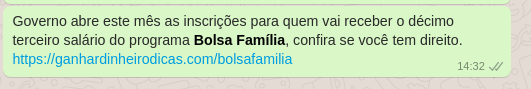 Novo golpe do WhatsApp promete 13º salário a beneficiários do Bolsa Família - 2