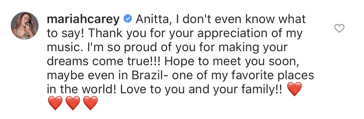 Mariah Carey afirma que quer conhecer Anitta após segui-la no Instagram - 1