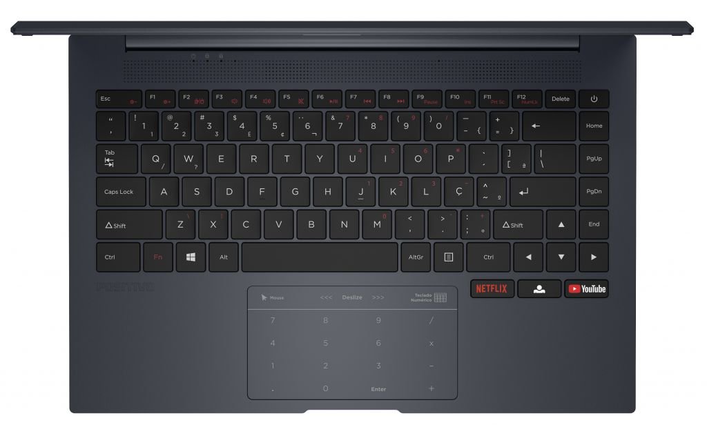 Grande diferencial do Motion Q é o teclado com teclas dedicadas ao YouTube e à Netflix, além da