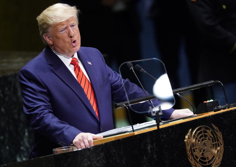 U.S. President Donald Trump addresses the 74th session of the United Nations General Assembly at U.N. headquarters in New York City, New York, U.S., September 24, 2019. REUTERS/Carlo Allegri