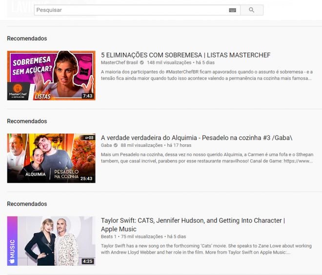 Bug no YouTube altera layout e remove recomendações em formato carrossel - 2