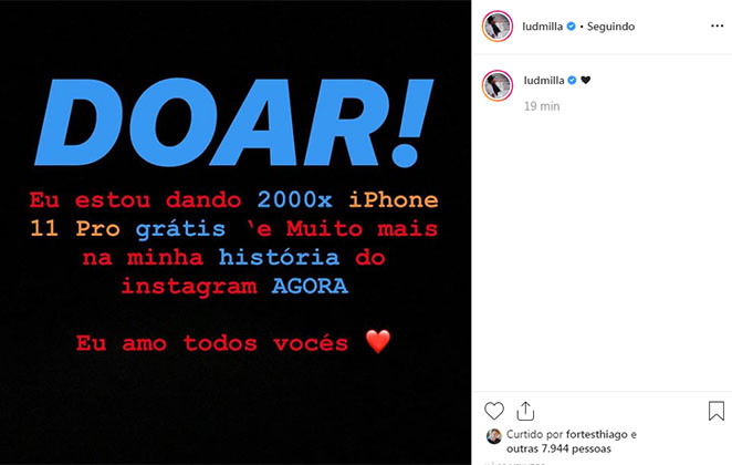 Conta de Ludmilla no Instagram é invadida por hackers e oferece celulares de graça - 1