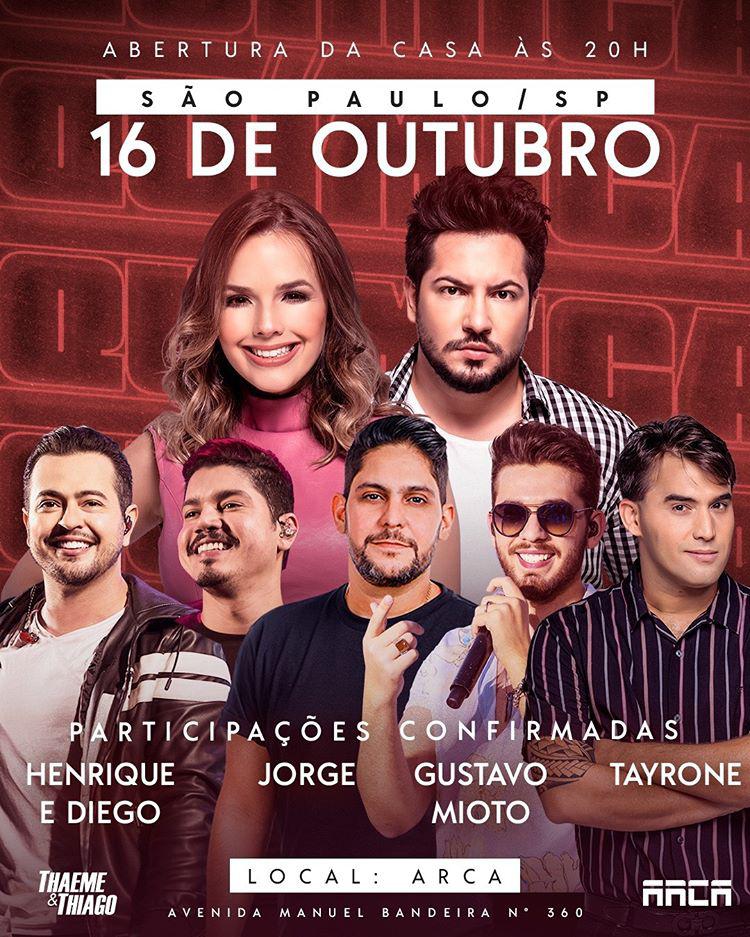 São Paulo receberá a gravação do novo DVD de Thaeme & Thiago nesta quarta-feira (16)! - 2