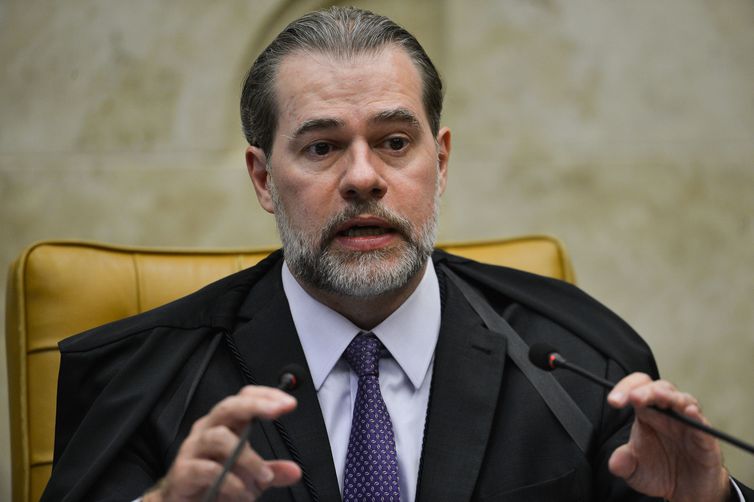 O presidente do STF, ministro Dias Toffoli, durante sessão que retoma julgamento sobre o compartilhamento de dados bancários e fiscais.