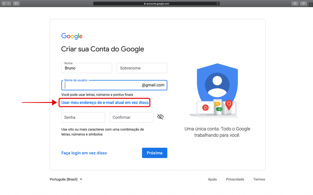 Como criar uma conta no Google sem Gmail - 2