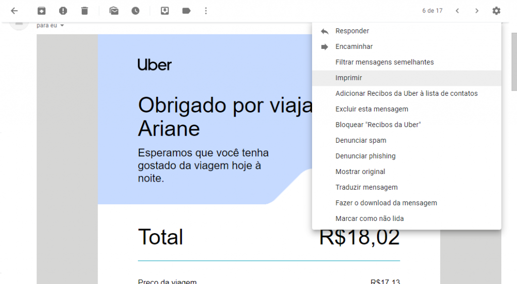 Como emitir e imprimir recibos de viagens feitas com o Uber - 5