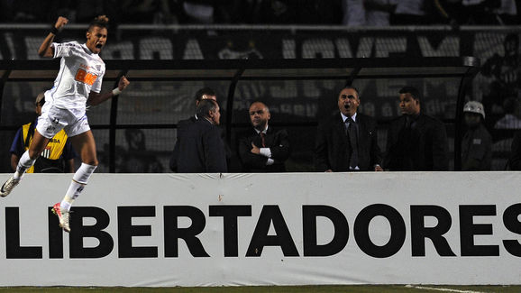 Neymar of Brazilian Santos celebrates af