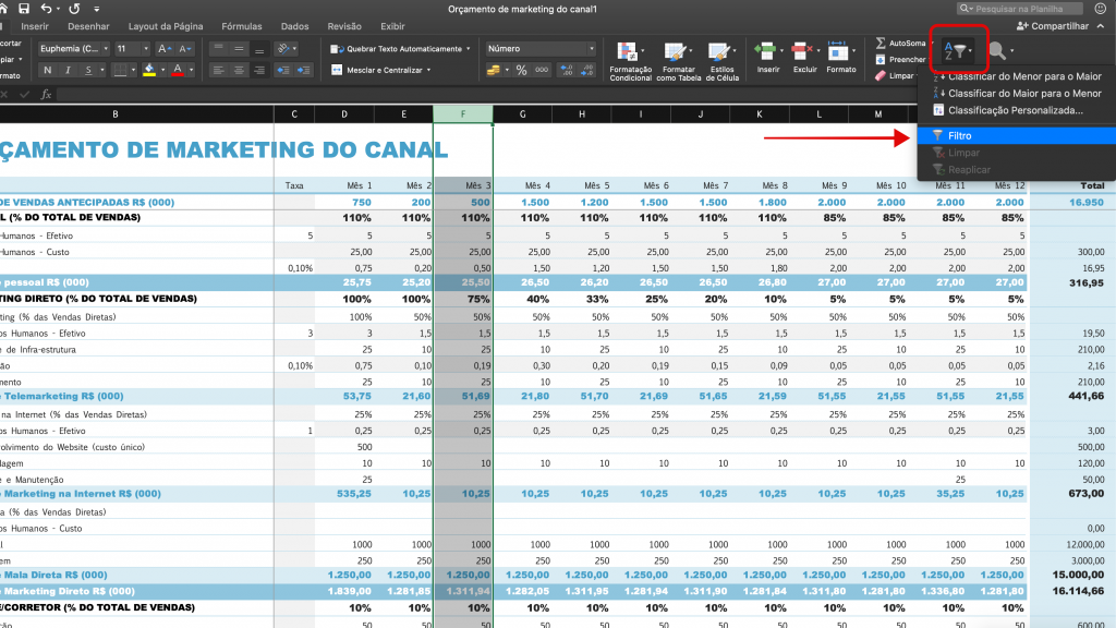 Saiba como criar filtro no Excel - 3