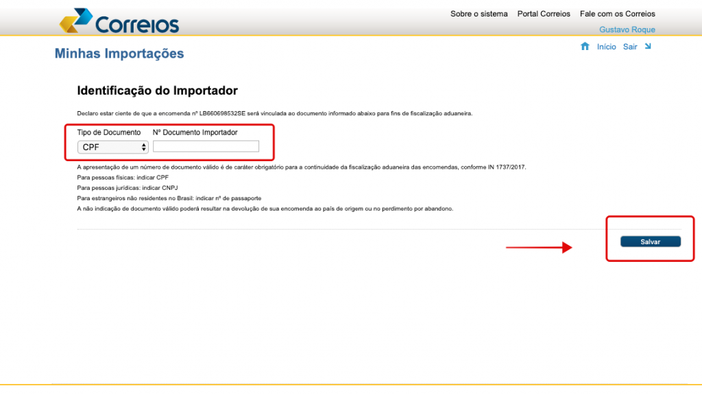 Como preencher o formulário de compras internacionais dos Correios com CPF - 9