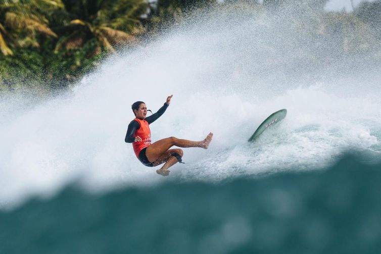 TAITUNG, TAIWAN - DECEMBER 7 : Chloe Calmon from Brasil is eliminated from the 2019 Taiwan Open World Longboarding Championship with an equal 3th finish after placing second in semi final Heat 2 at Jinzun Harbour on December 7, 2019 in Taitung County, Tai