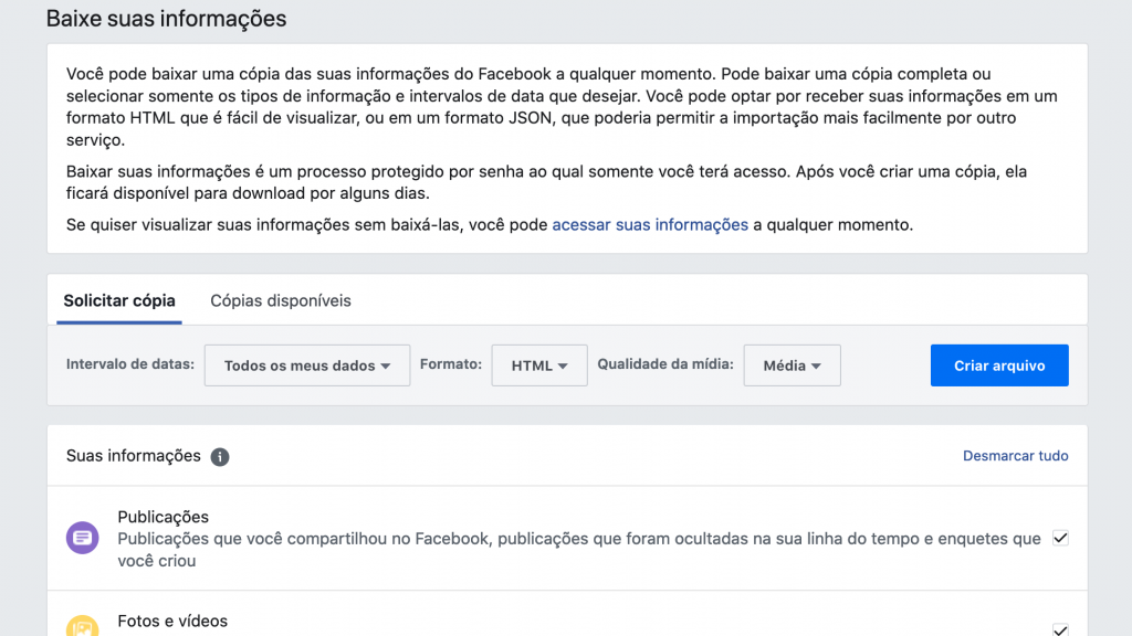 Facebook: como baixar seu histórico de usuário completo - 4