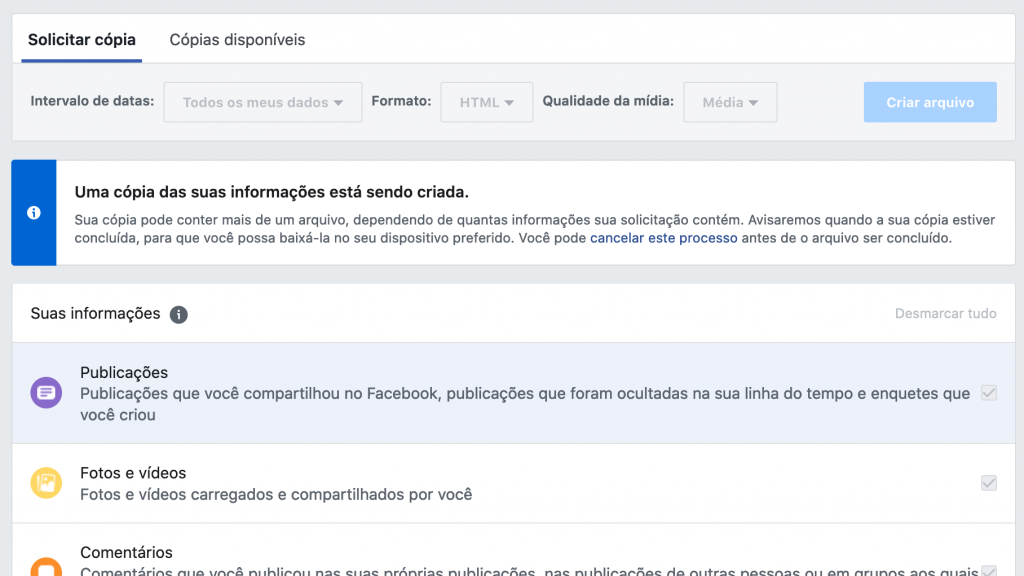 Facebook: como baixar seu histórico de usuário completo - 5