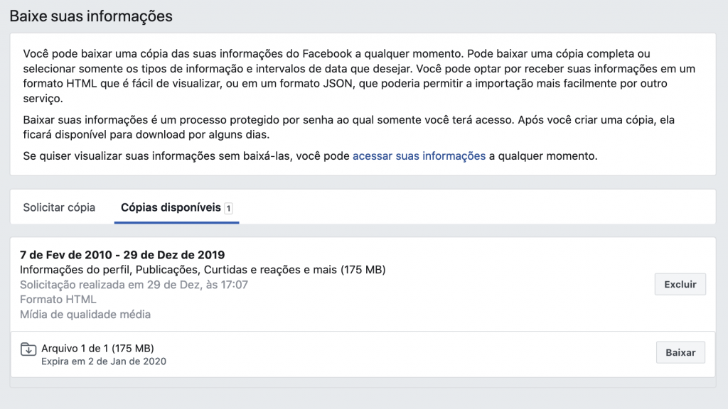 Facebook: como baixar seu histórico de usuário completo - 9