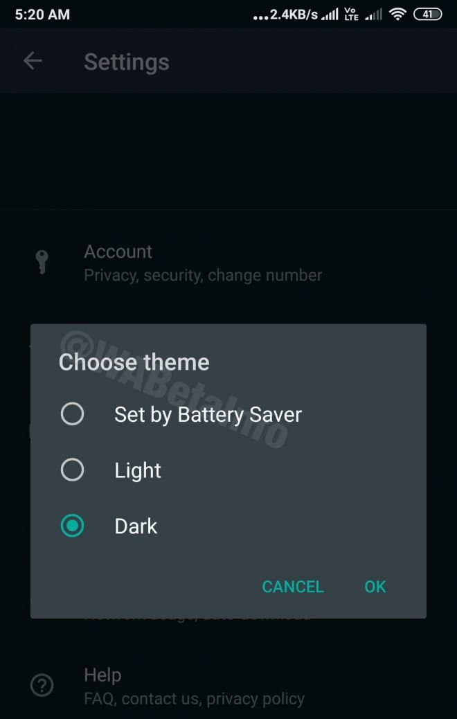 Modo escuro do WhatsApp deve ser ativado automaticamente para economizar bateria - 2